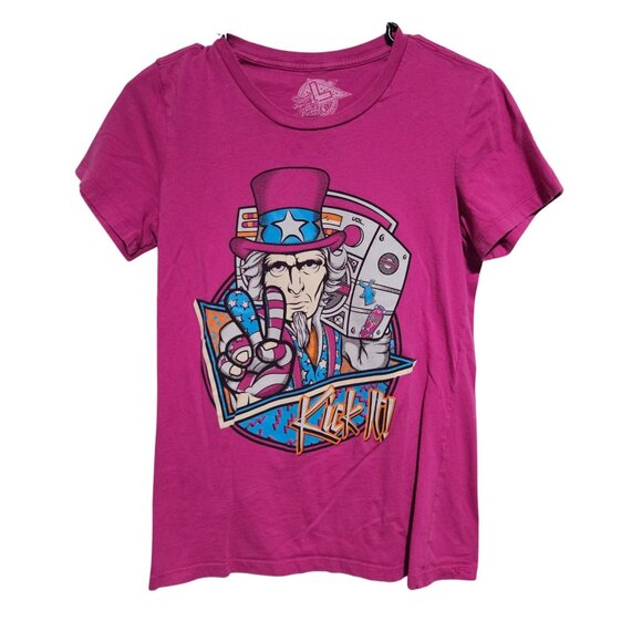 Sweet Radical Girls T-Shirt Size Large Fuchsia Graphic Kick It Uncle Sam Design - Picture 1 of 5